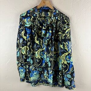 Investments Satin Floral Patterned Blouse Top Shirt Tie Bow Women’s size 18
